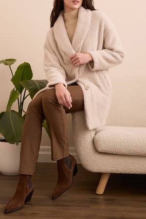 Tribal Fall 2025-2335O-8309-Long Sleeve Button Front Shawl Collar Coat-Sand Stone - The Coach Pyramids