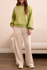 Tribal Fall 2025-2337O-8327-Long Sleeve Crew Neck Top W/Embroidery-Wasabi - The Coach Pyramids