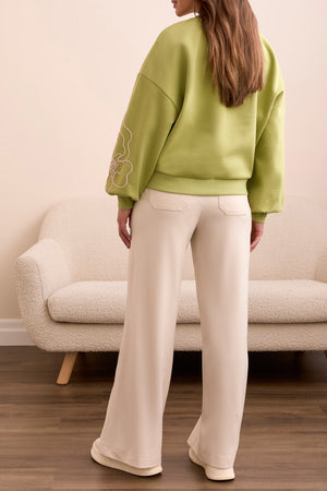 Tribal Fall 2025-2337O-8327-Long Sleeve Crew Neck Top W/Embroidery-Wasabi - The Coach Pyramids