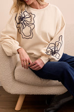 Tribal Fall 2025-2337O-8327-Long Sleeve Crew Neck Top W/Embroidery-Moon Stone - The Coach Pyramids