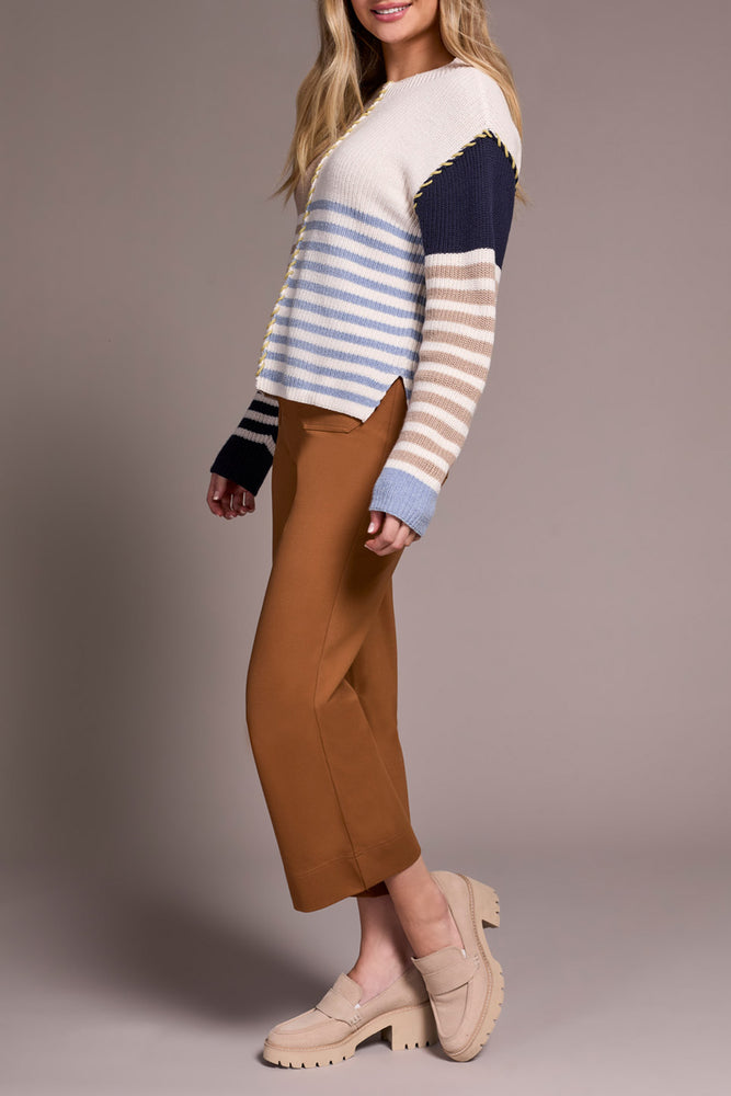 Tribal Fall 2025-2338O-8077-Long Sleeve Boat Neck Sweater-Sand Stone - The Coach Pyramids