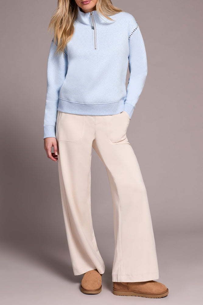 Tribal Fall 2025-2339O-8327-Long Sleeve Funnel Neck Top W/Stitching-Chambray - The Coach Pyramids