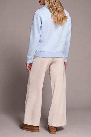 Tribal Fall 2025-2339O-8327-Long Sleeve Funnel Neck Top W/Stitching-Chambray - The Coach Pyramids