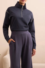 Tribal Fall 2025-2339O-8327-Long Sleeve Funnel Neck Top W/Stitching-Sapphire - The Coach Pyramids