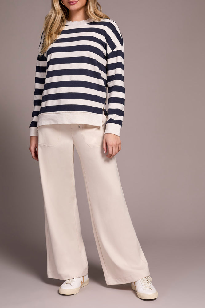 Tribal Fall 2025-2340O-8329-Long Sleeve Crew Neck Top W/Rib Detail-Sapphire - The Coach Pyramids