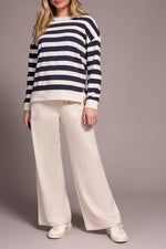 Tribal Fall 2025-2340O-8329-Long Sleeve Crew Neck Top W/Rib Detail-Sapphire - The Coach Pyramids