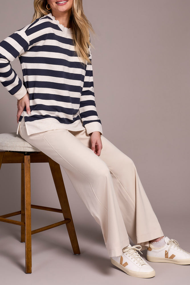 Tribal Fall 2025-2340O-8329-Long Sleeve Crew Neck Top W/Rib Detail-Sapphire - The Coach Pyramids