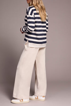 Tribal Fall 2025-2340O-8329-Long Sleeve Crew Neck Top W/Rib Detail-Sapphire - The Coach Pyramids