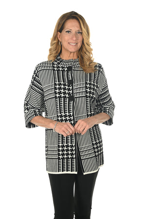 Frank Lyman Fall/Winter 2023 -234107U-Knit Cover Up-Black/White - The Coach Pyramids