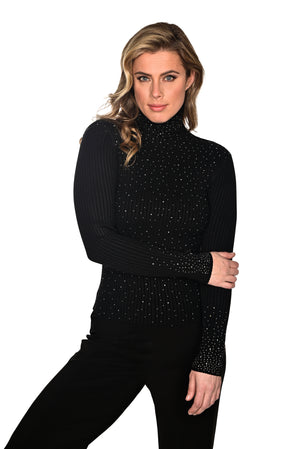 Frank Lyman Fall/Winter 2023 -234143U-Knit Top-Black - The Coach Pyramids