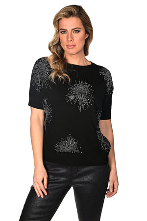 Frank Lyman Fall/Winter 2023 -234153U-Knit Top-Black/Silver - The Coach Pyramids