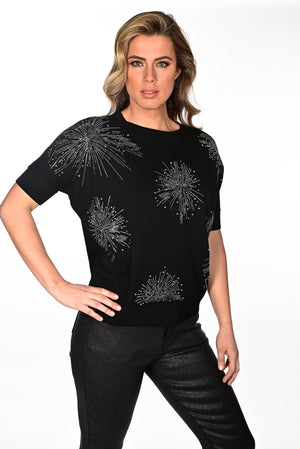 Frank Lyman Fall/Winter 2023 -234153U-Knit Top-Black/Silver - The Coach Pyramids