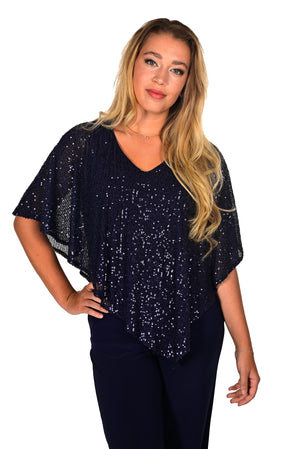 Frank Lyman Fall/Winter 2023 -234242-Knit Top-Navy - The Coach Pyramids