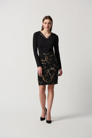 Joseph Ribkoff Winter  2023 -234296-Skirt-Black/Gold - The Coach Pyramids