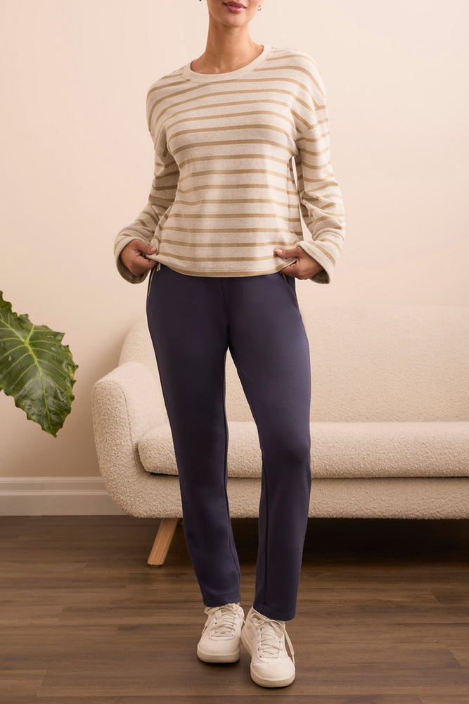 Tribal Fall 2025-2343O-8340-Long Sleeve Crew Neck Top W/Cuff-Ice Latte - The Coach Pyramids