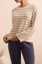 Tribal Fall 2025-2343O-8340-Long Sleeve Crew Neck Top W/Cuff-Ice Latte - The Coach Pyramids