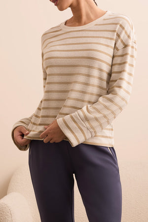 Tribal Fall 2025-2343O-8340-Long Sleeve Crew Neck Top W/Cuff-Ice Latte - The Coach Pyramids