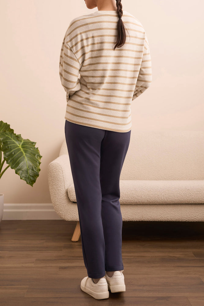 Tribal Fall 2025-2343O-8340-Long Sleeve Crew Neck Top W/Cuff-Ice Latte - The Coach Pyramids