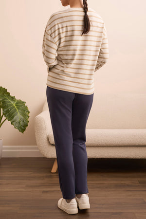 Tribal Fall 2025-2343O-8340-Long Sleeve Crew Neck Top W/Cuff-Ice Latte - The Coach Pyramids