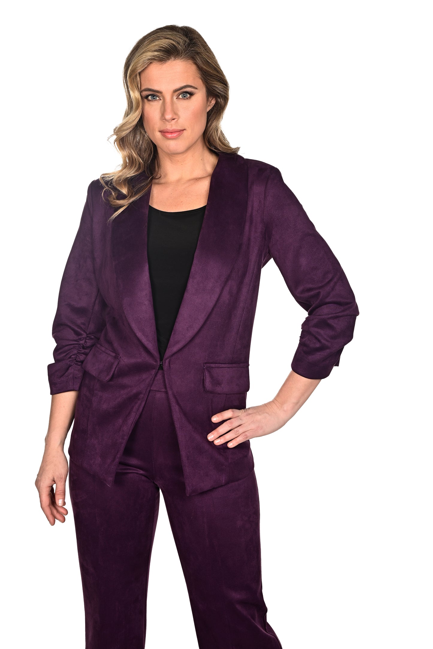 Frank Lyman Fall/Winter 2023 -234508-Knit Blazer-Purple - The Coach Pyramids