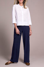 Tribal Fall 2025-2345O-8255-3/4 Sleeve Button Front Shirt-White - The Coach Pyramids