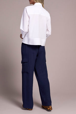 Tribal Fall 2025-2345O-8255-3/4 Sleeve Button Front Shirt-White - The Coach Pyramids