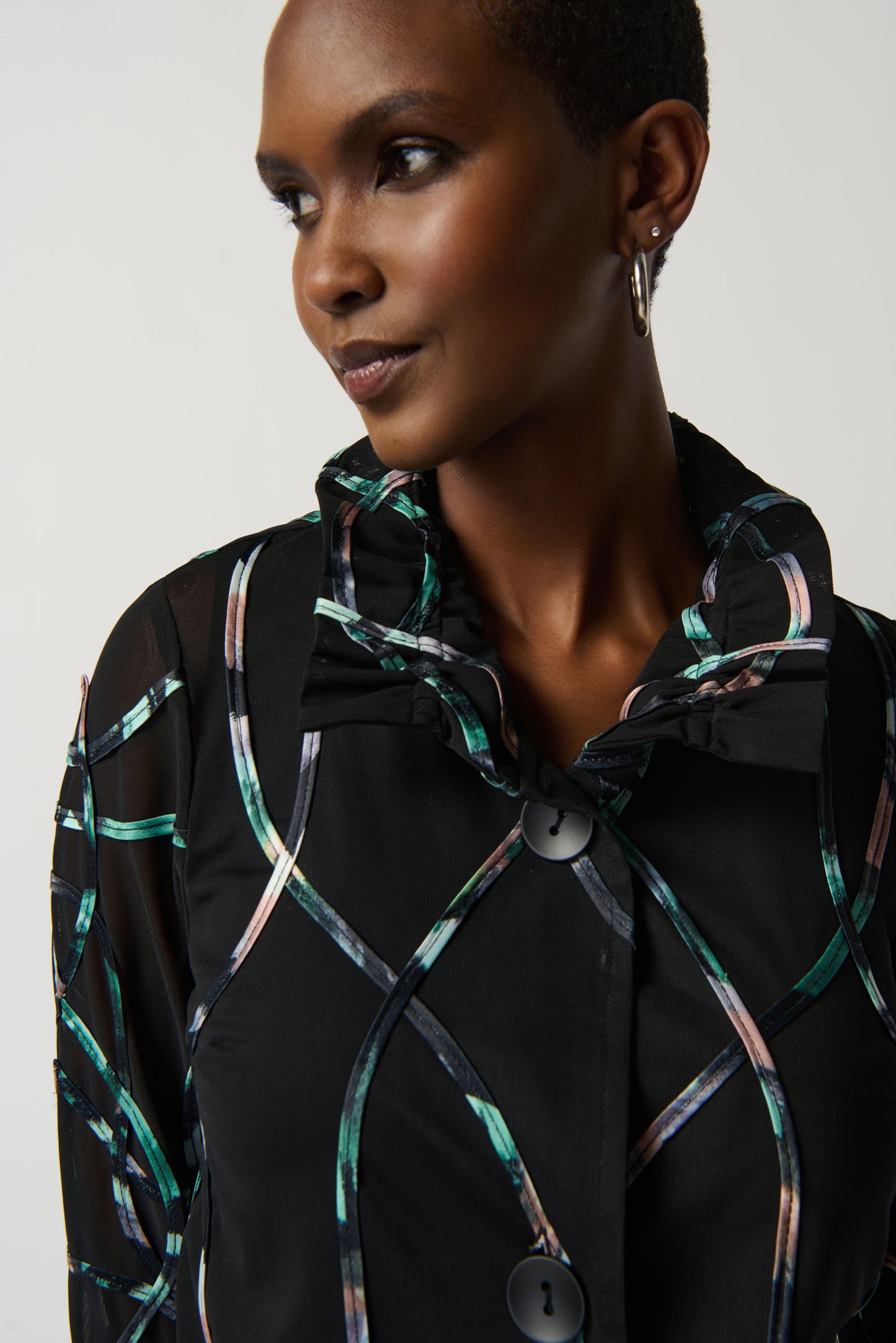 Joseph Ribkoff Winter  2023 -234905-Jacket  -Black/Multi - The Coach Pyramids