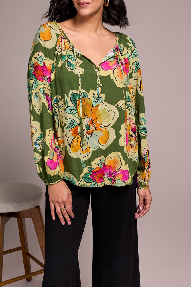 Tribal Fall 2025-2349O-8111-Long Sleeve Blouse W/Tie-Chive - The Coach Pyramids