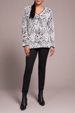 Tribal Fall 2025-2354O-8321-Long Sleeve V Neck Sweater-Moon Stone - The Coach Pyramids