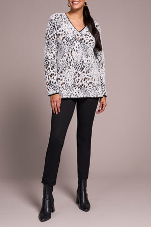 Tribal Fall 2025-2354O-8321-Long Sleeve V Neck Sweater-Moon Stone - The Coach Pyramids