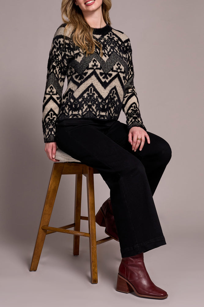 Tribal Fall 2025-2357O-8341-Long Sleeve Crew Neck Sweater-Black - The Coach Pyramids
