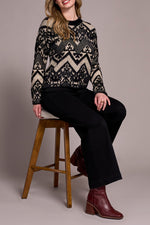 Tribal Fall 2025-2357O-8341-Long Sleeve Crew Neck Sweater-Black - The Coach Pyramids