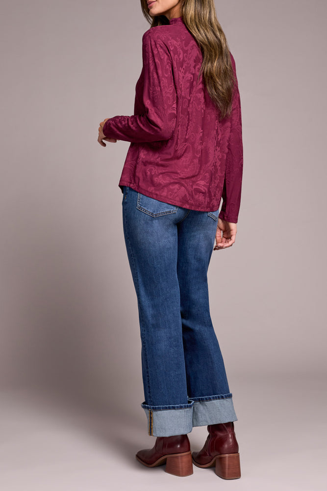 Tribal Fall 2025-2360O-8328-Long Sleeve Mock Neck Top-Wine - The Coach Pyramids