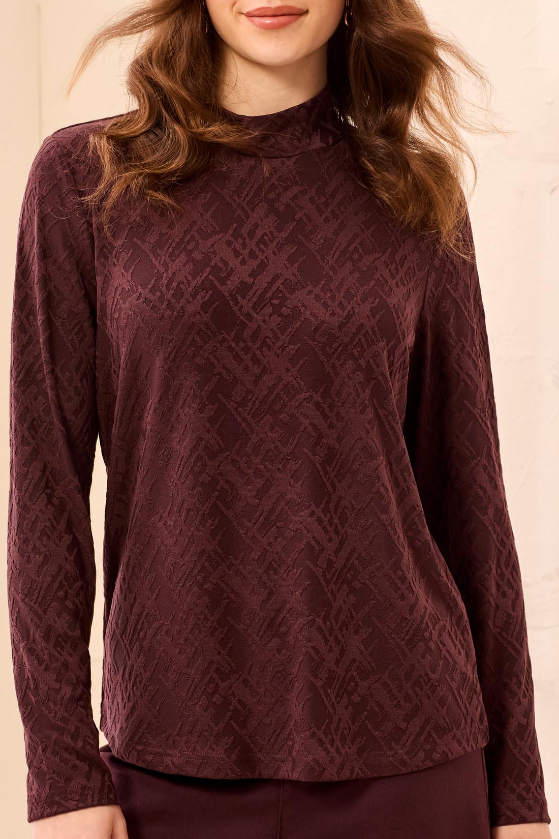 Tribal-L/S Mock Neck Top-2360O-0759-Fudge - The Coach Pyramids