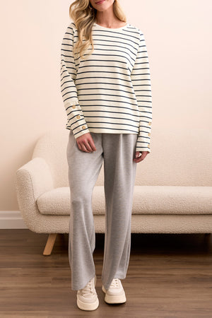 Tribal Fall 2025-2363O-8348-Long Sleeve Crew Neck Top W/Buttons-Moon Stone - The Coach Pyramids