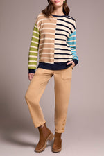 Tribal Fall 2025-2364O-8307-Long Sleeve Crew Neck Sweater W/Button Detail-Ice Latte - The Coach Pyramids
