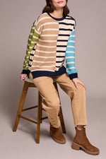 Tribal Fall 2025-2364O-8307-Long Sleeve Crew Neck Sweater W/Button Detail-Ice Latte - The Coach Pyramids
