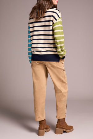 Tribal Fall 2025-2364O-8307-Long Sleeve Crew Neck Sweater W/Button Detail-Ice Latte - The Coach Pyramids