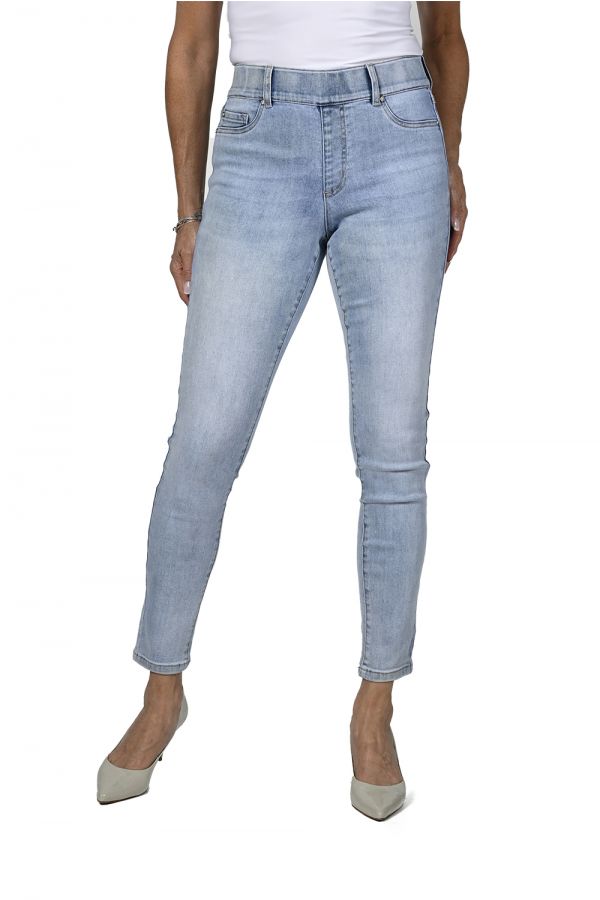 Frank Lyman-236638U-Woven Denim Pant-Light Blue - The Coach Pyramids