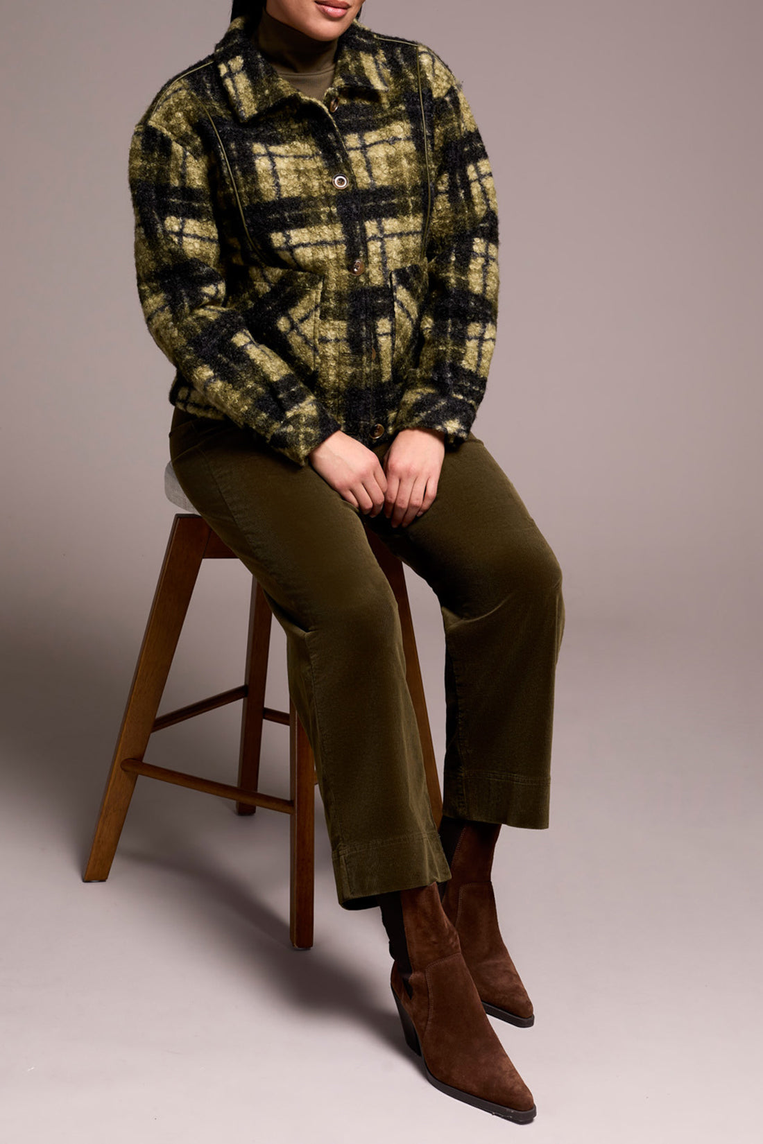 Tribal Fall 2025-2370O-8350-Long Sleeve Button Front Jacket W/Lining-Ivy - The Coach Pyramids