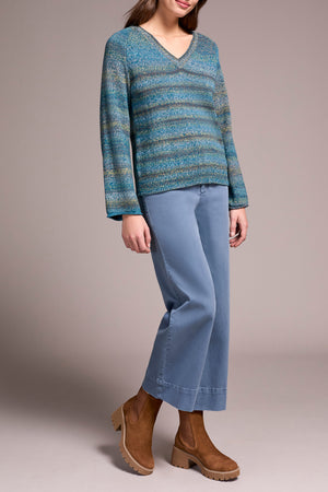 Tribal Fall 2025-2374O-576-Long Sleeve V Neck Sweater-Celestial - The Coach Pyramids