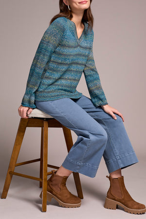 Tribal Fall 2025-2374O-576-Long Sleeve V Neck Sweater-Celestial - The Coach Pyramids