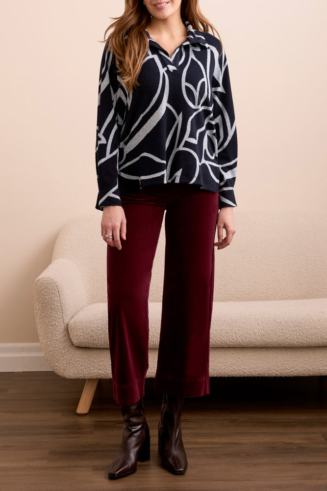 Tribal Fall 2025-2379O-3787-Long Sleeve Henley Top W/Side Slits-Grey Mix - The Coach Pyramids