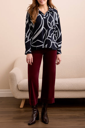 Tribal Fall 2025-2379O-3787-Long Sleeve Henley Top W/Side Slits-Grey Mix - The Coach Pyramids