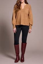 Tribal Fall 2025-2380O-3590-Long Sleeve Notch Neckline Sweater-Ice Latte - The Coach Pyramids