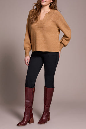 Tribal Fall 2025-2380O-3590-Long Sleeve Notch Neckline Sweater-Ice Latte - The Coach Pyramids