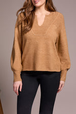 Tribal Fall 2025-2380O-3590-Long Sleeve Notch Neckline Sweater-Ice Latte - The Coach Pyramids