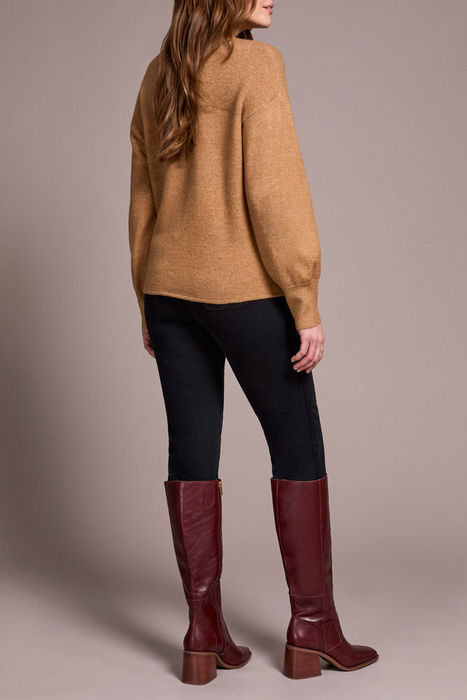Tribal Fall 2025-2380O-3590-Long Sleeve Notch Neckline Sweater-Ice Latte - The Coach Pyramids