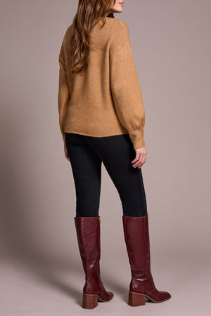 Tribal Fall 2025-2380O-3590-Long Sleeve Notch Neckline Sweater-Ice Latte - The Coach Pyramids