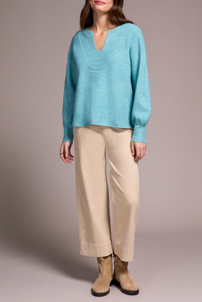 Tribal Fall 2025-2380O-3590-Long Sleeve Notch Neckline Sweater-Mist Blue - The Coach Pyramids